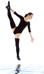 fitness instructor in black leotard