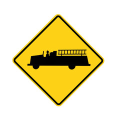 road sign - fire station, black on yellow, isolated