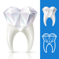 Teeth strong, as diamond. Vector tooth in the shape of diamond