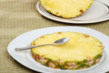 Fresh Pineapple Focus On Spoon