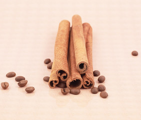 Cinnamon and coffee beans