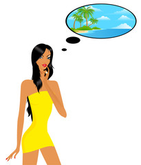 girl dreams about a trip on a summer beach