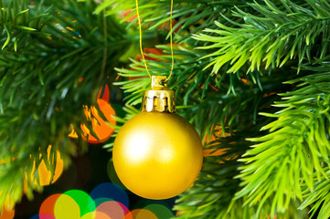 Christmas decoration and blurred lights at background