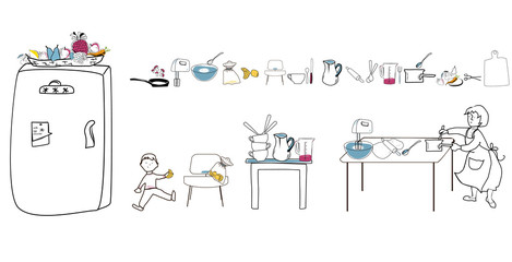 food and kitchen drawing