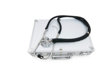 Stethoscope and case isolated on the white