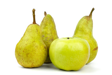 Three green pears and apple