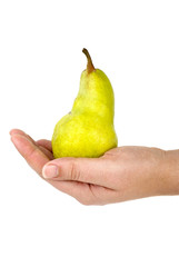 Palm holding green pear