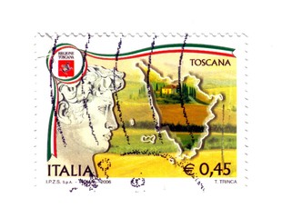 post stamp, Italian regions, Tuscany,