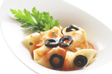 Pasta Dish with Olives and Tomato Sauce