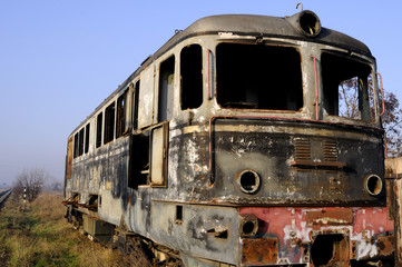 old locomotive and blue sky in background