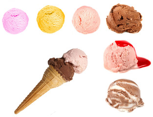Ice cream scoops on white background