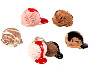 Ice cream scoops on white background