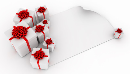 Presents over blank white paper
