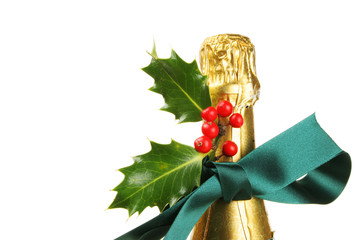 Champagne bottle with Christmas decoration