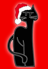 Black cat with Santa Claus hat