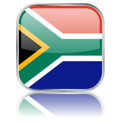 Square South African Flag Button (vector with reflection)