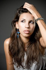 Fototapeta premium Closeup studio portrait of a beautiful young arabic woman