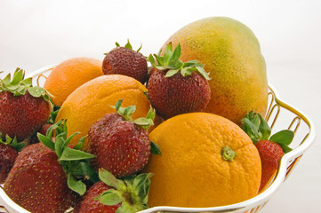 Still Life of Mango, Strawberries and Oranges