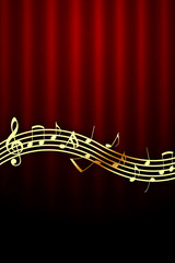 Golden Music Notes on Red Background