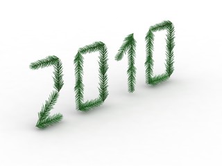 2010 of pine branches isolated on white background