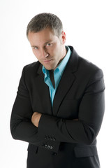 Business man crosses the levers