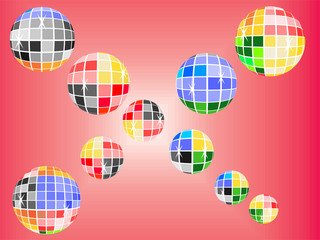Bunte Discokugeln mit rotem Hintergrund