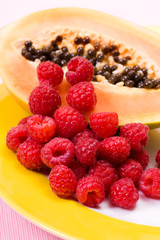 raspberries and papaya