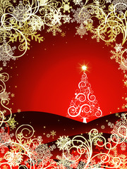 abstract christmas three on red background