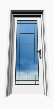 high resolution 3D closed door over a natural sky