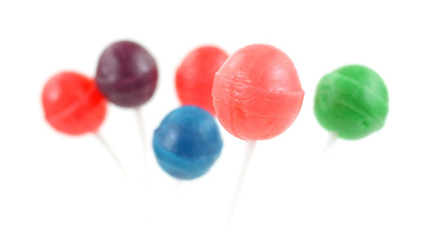 Group of lollipops with the front candy in focus