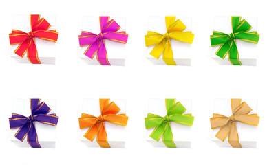 gift boxes with colorful ribbons