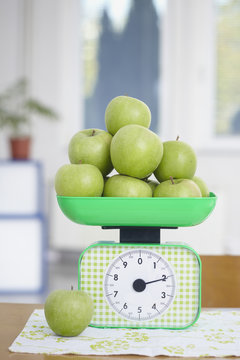 Green Apples On Kitchen Scale Food Fruit