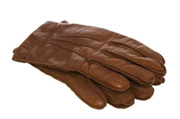 Brown leather gloves on white with clipping path