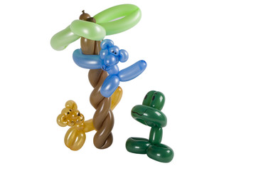 Balloon animal cat , monkey in tree, and frog