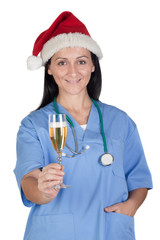 Attractive doctor woman with Christmas cup