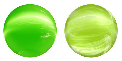 3d green glass sphere isolated on white background