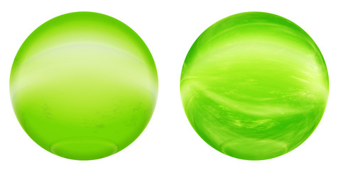 3d green glass sphere isolated on white background