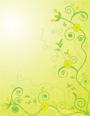 Fototapeta na wymiar Yellow-green curvues and flowers background