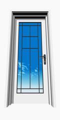 high resolution 3D closed door over a natural sky