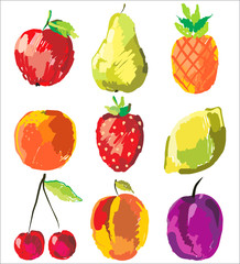 set of cute fresh fruits