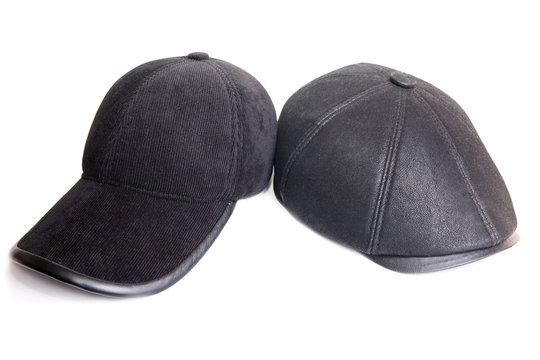 velveteen sports cap and black leather cap