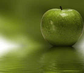 Green apple reflecting in water 2.