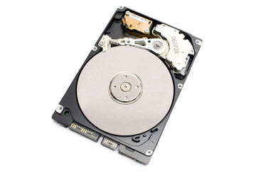 open hard drive unit isolated in white background
