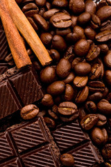 chocolate, coffee and cinnamon sticks