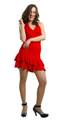 laughing women in red dress