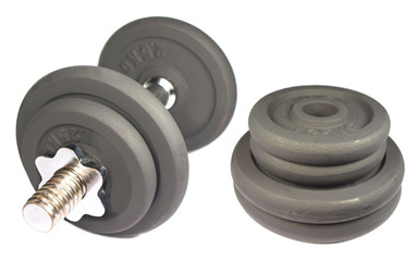 Obraz na płótnie Canvas Dumbbell and weights isolated on white