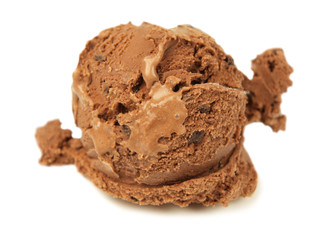 Chocolate ice cream scoop isolated on white