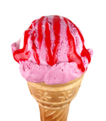 Raspberry ice cream with icing isolated on white