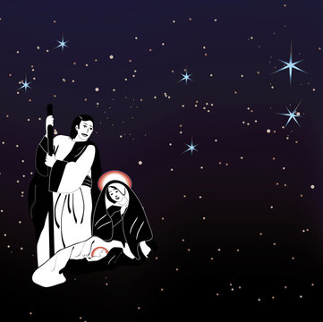 Holy family nativity and starry background