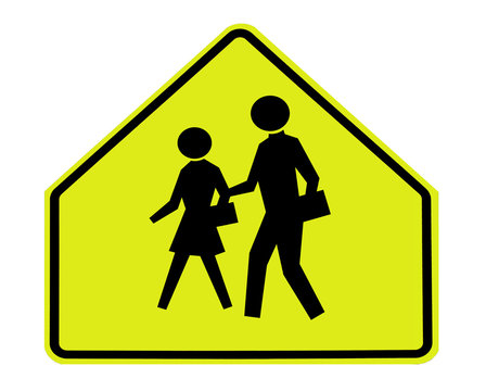 road sign - school crossing on fluorescent yellow